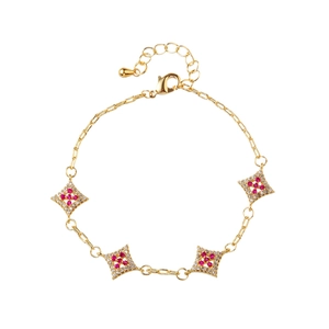 Minimalist gold star bracelet with micro-pave cubic zirconia and adjustable chain link