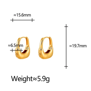 Elegant 18K gold plated geometric U-shaped hoop earrings with textured engraving details