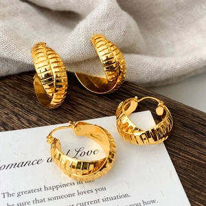 Gold Cross Hoop Stud Earrings Ribbed Textured Geometric Copper 18K Plated Fashion Jewelry For Women