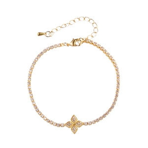 Goldenes Tennisarmband mit Zirkonia-Mikropavé und zentralem vierzackigem Sternanhänger