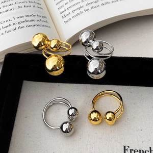 Geometric Metal Ball Open Ring High Polish 18K Gold Plated Copper Adjustable Minimalist Fashion Jewelry For Women