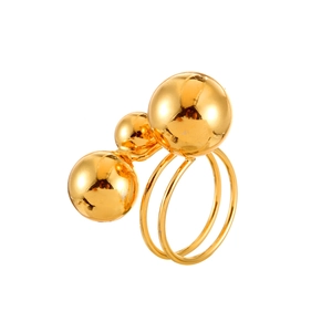 Minimalist gold-plated triple ball ring with a modern dual-band design for women