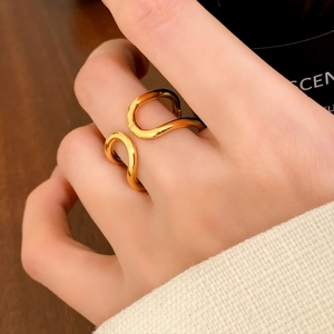 Minimalist double-layer wavy gold open ring for women featuring a sleek curved design