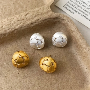 Micro Zircon Inlaid Copper Stud Earrings With Brushed Metal Texture Pebble Shape Luxury Design For Women