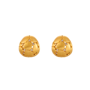 Exquisite gold brushed earrings with micro-set zircon and layered textured petal design