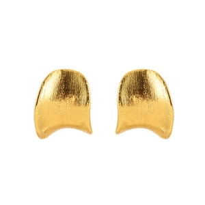 Fashion gold plated brass stud earrings with brushed metal texture and wing design