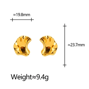 Irregular gold wave stud earrings featuring a minimalist metallic textured design