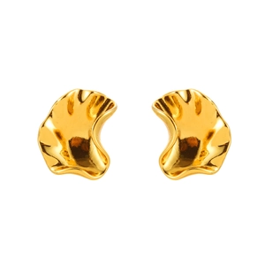 Minimalist irregular wavy gold earrings with high-polish finish and artistic wave design