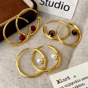Boucles D'oreilles Créoles Minimalistes Cuivre Plaqué Or 18 Carats Bijoux De Mode Géométriques Avec Künstliche Perle Agate Pour Femmes