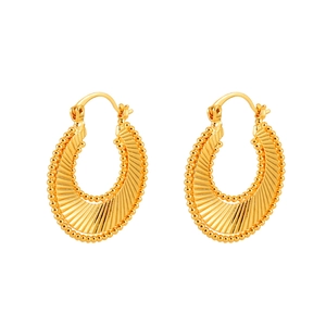 Elegant gold fan-shaped earrings with radial texture and beaded edges for women