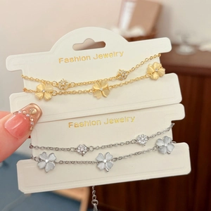 Bracciale In Rame A Doppio Strato Con Pietra Occhio Di Gatto Quadrifoglio Ciondoli A Fiore Gioielli Per Donna