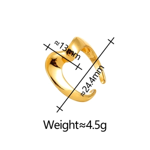 Detailed view of gold heart open ring with weight 4.5g and dimension 24.4mm x 13mm