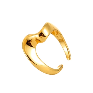 Elegant gold heart-shaped wavy open ring featuring a minimalist high-polished finish for women