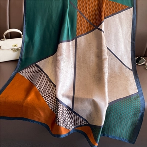 Luxury geometric color block silk scarf with houndstooth pattern for elegant women