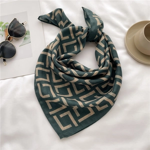 Geometric Print Satin Square Scarf Polyester Herringbone Neckerchief Fashion Hair Bandana For Women Elegant