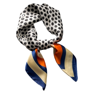 Polka dot silk square scarf with colorful geometric patchwork for women fashion