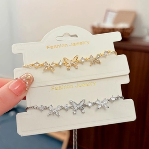 Butterfly Bracelet Copper Cubic Zirconia Adjustable Slider Chain Elegant Minimalist Fashion Jewelry For Women