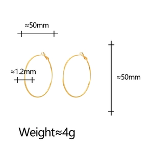 50mm minimalist golden geometric hoop earrings with 1.2mm wire diameter for women