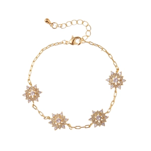 Elegant gold-plated bracelet featuring cubic zirconia snowflake charms and rectangular links