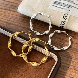 Twisted Hoop Earrings Copper 18K Gold Plated French Braided Texture Retro Minimalist Design For Women Daily Commute