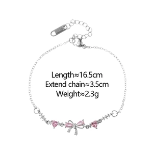 Détails du bracelet nœud en zircon rose avec longueur de 16,5cm et extension de 3,5cm