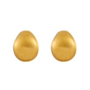 Minimalist golden brushed matte oval stud earrings with modern geometric drop design
