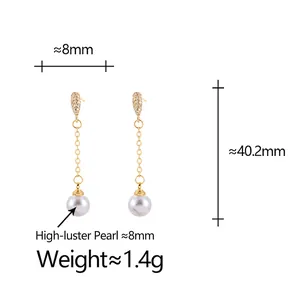 Elegant French-style gold drop earrings featuring premium pearls and zircon accents