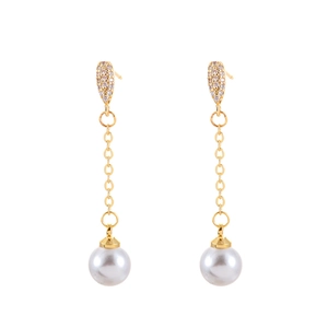 French style drop earrings with sparkling cubic zirconia and elegant round pearls