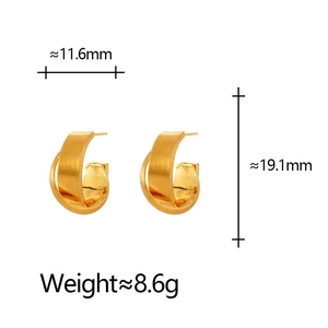 Minimalist golden cross C-shaped brushed metal earrings with elegant layered design