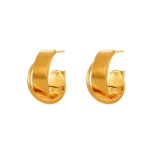 Minimalist double layer C-shaped gold stud earrings with a stylish brushed matte finish