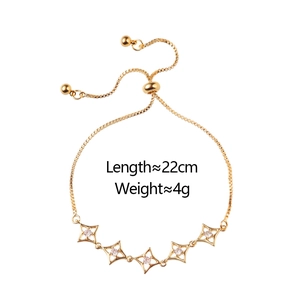 Adjustable gold star bracelet with micro-pave cubic zirconia and sliding chain clasp