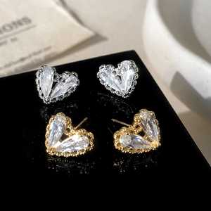 Orecchini A Lobo Cuore Rame Zirconia Cubica Pizzo Cavo Stile Francese Elegante Minimalista Gioielli Per Donna