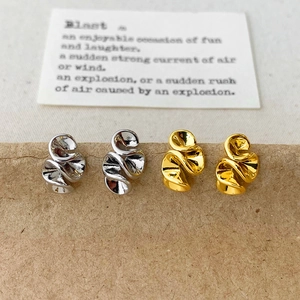 Abstract Twisted Flower Stud Earrings Copper Geometric Ruffled Edge Minimalist Luxury High Polish Jewelry For Women