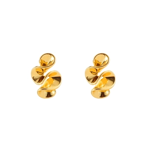 Elegant gold spiral floral stud earrings with polished finish and pleated edge design