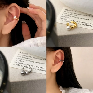 Ear Cuff Beaded Copper Gold Plated With Shell Artificial Pearl Zircon Geometric Non Pierced Fashion Jewelry For Women