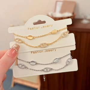 Bracciale A Più Strati Con Pietra Occhio Di Gatto E Ciondolo A Maglia Di Ancora Con Zirconi Ottone Gioielli Eleganti Per Donne