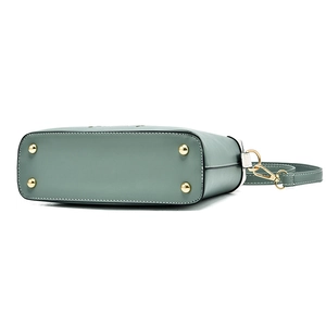 Morandi green leather crossbody shell bag with gold metal protective bottom studs