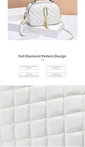 Close-up of white quilted crossbody bag featuring gold hardware and a tassel detail