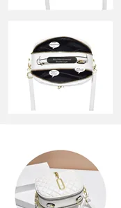White quilted leather crossbody bag featuring dual compartments and gold chain detail