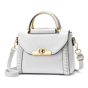 Elegant Woven Detail Women's Shoulder Bag Polyester PU Metal Handle Twist Lock Trapezoid Handbag Crossbody Bag