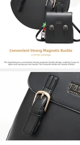 Détail du sac à dos en similicuir noir avec boucles aimantées dorées et logo FIDM