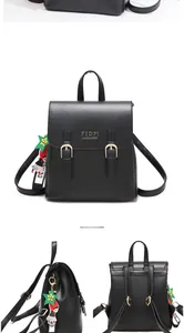 Vues détaillées d'un sac à dos en cuir PU noir avec logo doré et pendentif étoile