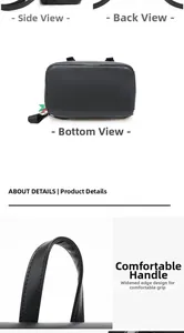Détails du sac à dos en similicuir noir montrant le profil, le dos et les poignées larges