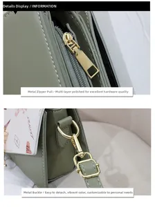 Detailed view of the high-gloss gold metal hardware and adjustable side buckle on bag