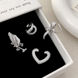 Micro Pave Zircon Ear Cuffs Minimalist Copper Jewelry For Women Butterfly Heart Bow Shape Silver Color Shiny Luxury Non Piercing Earrings