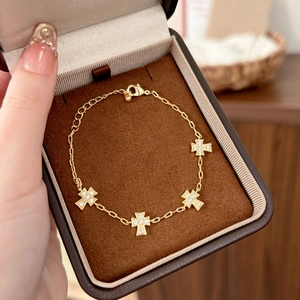 Copper Cross Charm Bracelet Micro Inlaid Cubic Zirconia Adjustable Fashion Chain Jewelry Elegant Women Minimalist Accessory