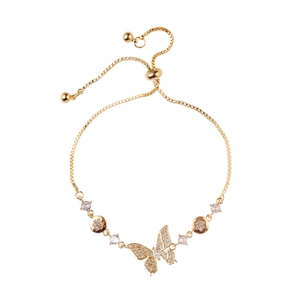 Elegant gold butterfly bracelet with pavé cubic zirconia and adjustable slider clasp