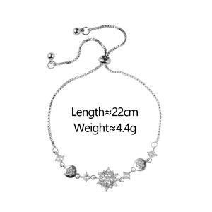 Silver snowflake bracelet with cubic zirconia and adjustable box chain for women