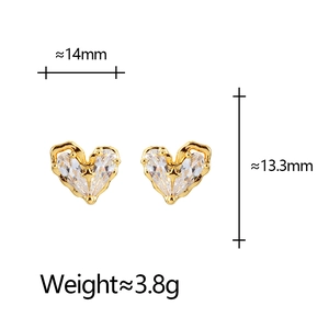 Boucles d'oreilles cœur dorées avec pierres en zircone et détail d'étoile, taille 14mm