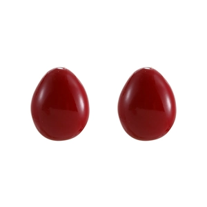 Minimalist deep red enamel teardrop stud earrings with a glossy high-shine finish